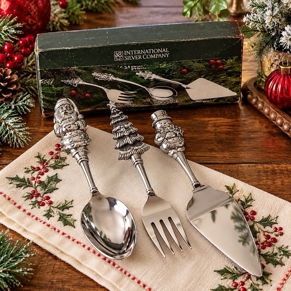 International Silver Christmas 3pc Serving Set Silverplate Tablescape Holiday